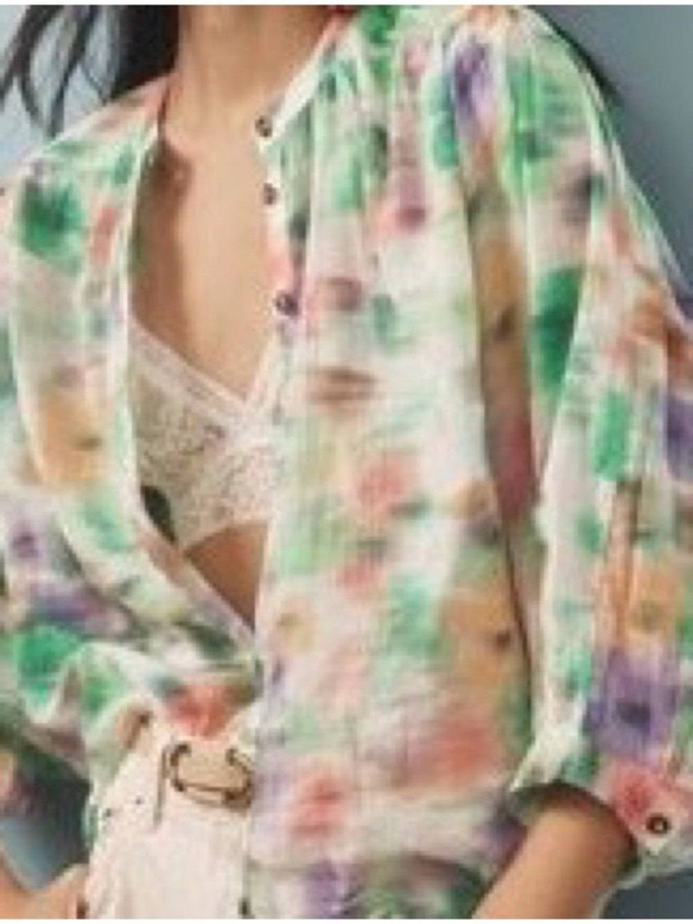 Pilcro Pastel Tie-Dye Button-Front Shirt in Green, Purple, Peach